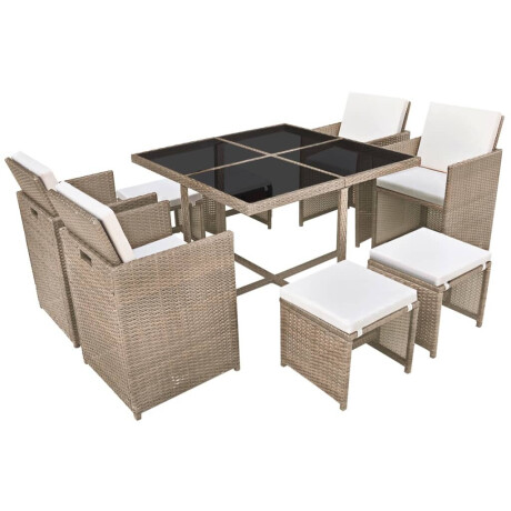 vidaXL 9-delige Tuinset met kussens poly rattan beige afbeelding2 - 1