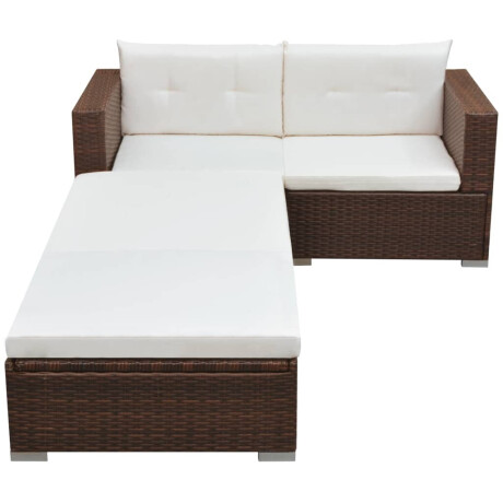 vidaXL 3-delige Loungeset met kussens poly rattan bruin afbeelding2 - 1