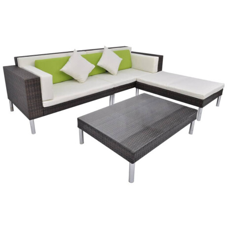vidaXL 4-delige Loungeset met kussens poly rattan bruin afbeelding2 - 1