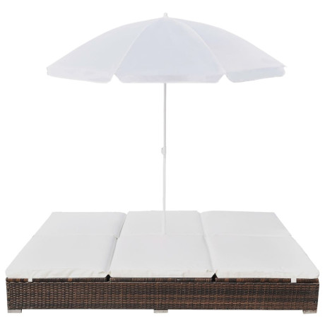 vidaXL Loungebed met parasol poly rattan bruin afbeelding2 - 1