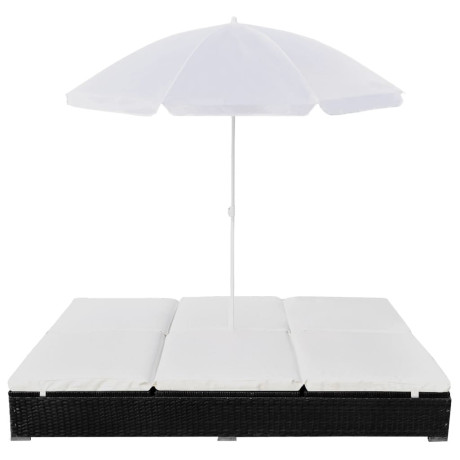 vidaXL Loungebed met parasol poly rattan zwart afbeelding2 - 1