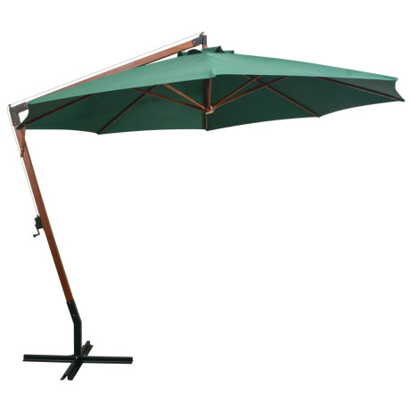 vidaXL Zweefparasol 350 cm houten paal groen afbeelding2 - 1