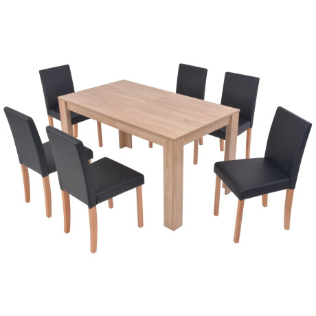 vidaXL Eettafel met stoelen kunstleer en eikenhout zwart 7 st afbeelding2 - 1