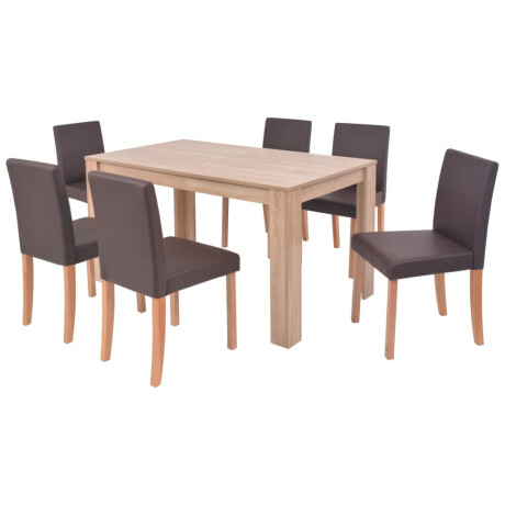 vidaXL Eettafel met stoelen kunstleer en eikenhout bruin 7 st afbeelding2 - 1