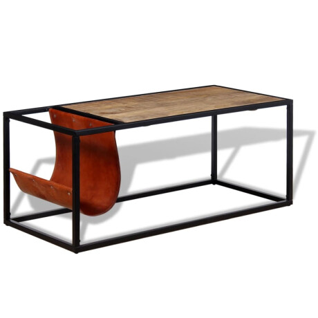 vidaXL Salontafel met echt lederen tijdschriftenhouder 110x50x45 cm afbeelding2 - 1