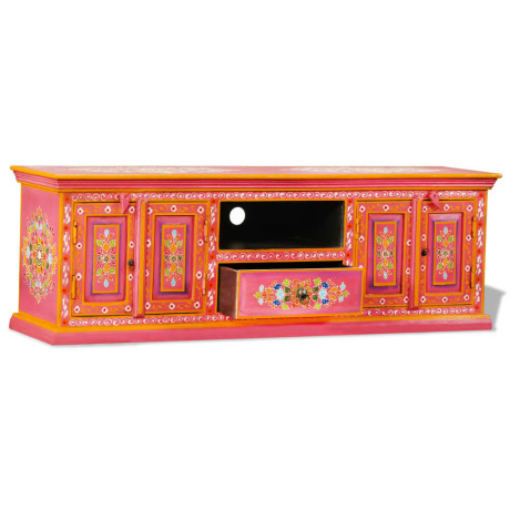 vidaXL Tv-meubel handgeschilderd massief mangohout roze afbeelding2 - 1