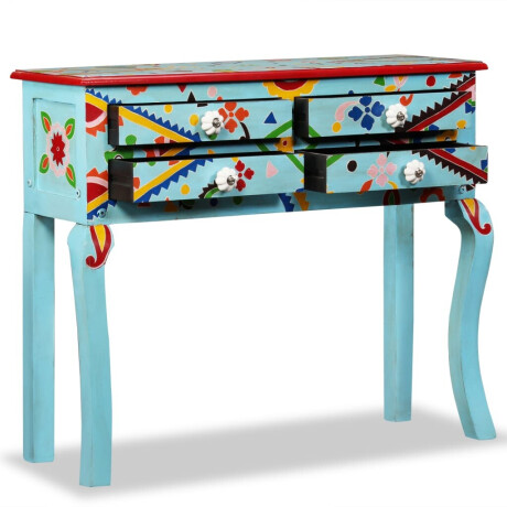 vidaXL Wandtafel handgeschilderd massief mangohout blauw afbeelding2 - 1