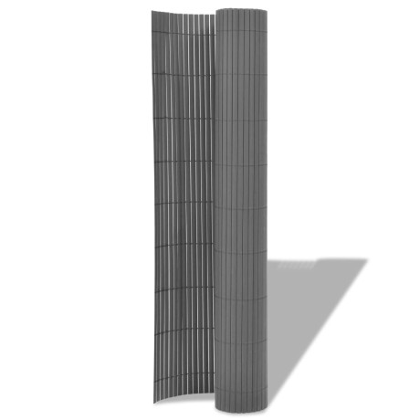 vidaXL Tuinafscheiding dubbelzijdig 90x300 cm PVC grijs afbeelding2 - 1