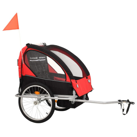 vidaXL Fietstrailer en kinderwagen 2-in-1 zwart en rood afbeelding2 - 1