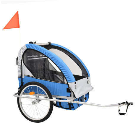 vidaXL Fietstrailer en kinderwagen 2-in-1 blauw en grijs afbeelding2 - 1