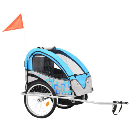 vidaXL Fietstrailer en kinderwagen 2-in-1 blauw en grijs afbeelding2 - 1