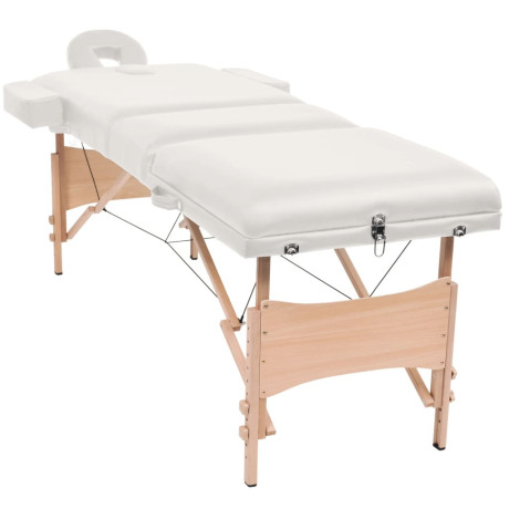 vidaXL Massagetafel- en krukset inklapbaar 3 zones 10 cm dik wit afbeelding2 - 1