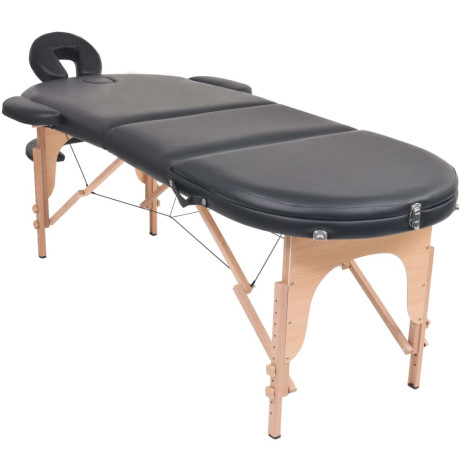 vidaXL Massagetafel inklapbaar 4 cm dik met 2 bolsters ovaal zwart afbeelding2 - 1