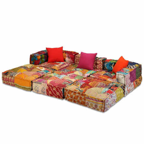 vidaXL Poef driezits modulair stof patchwork afbeelding2 - 1