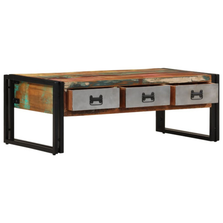 vidaXL Salontafel met 3 lades 100x50x35 cm massief gerecycled hout afbeelding2 - 1