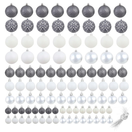 vidaXL 100-delige Kerstballenset 3/4/6 cm wit/grijs afbeelding2 - 1