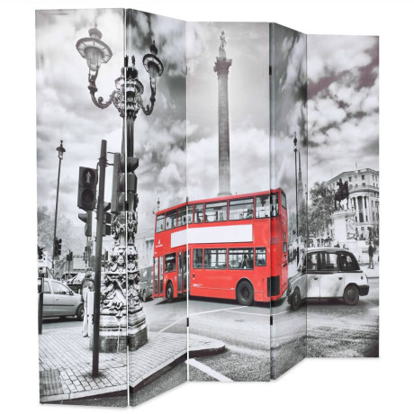 vidaXL Kamerscherm inklapbaar Londen bus 200x170 cm zwart en wit afbeelding2 - 1