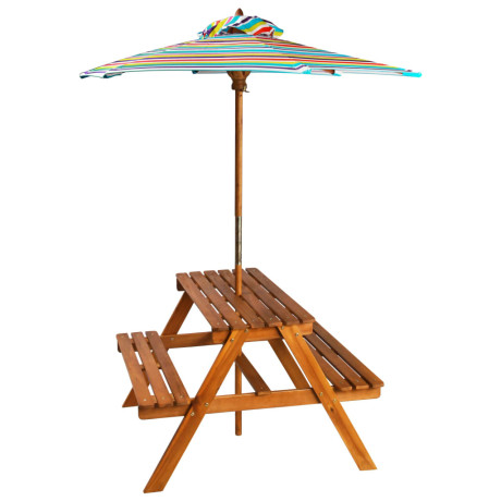 vidaXL Kinderpicknicktafel met parasol 79x90x60 cm massief acaciahout afbeelding2 - 1