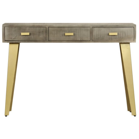 vidaXL Wandtafel 110x35x76 cm massief mangohout met messing grijs afbeelding2 - 1