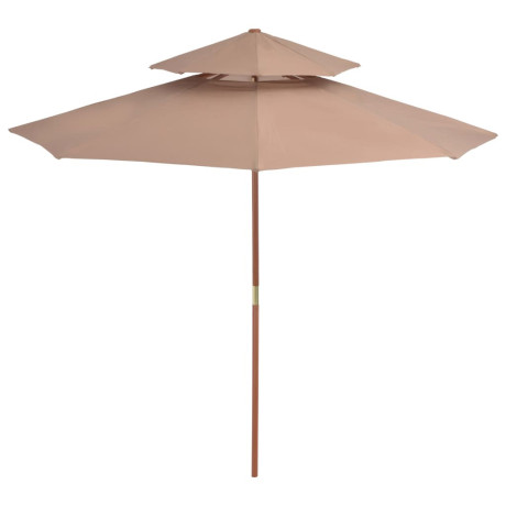 vidaXL Parasol dubbeldekker met houten paal 270 cm taupe afbeelding2 - 1