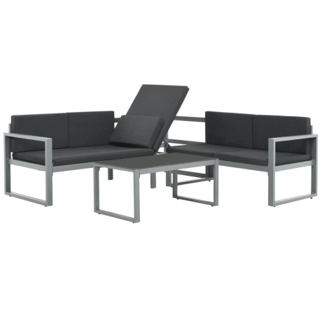 vidaXL 3-delige Loungeset met kussens aluminium zwart afbeelding2 - 1