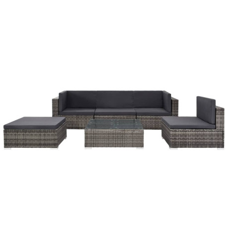 vidaXL 6-delige Loungeset met kussens poly rattan grijs afbeelding2 - 1