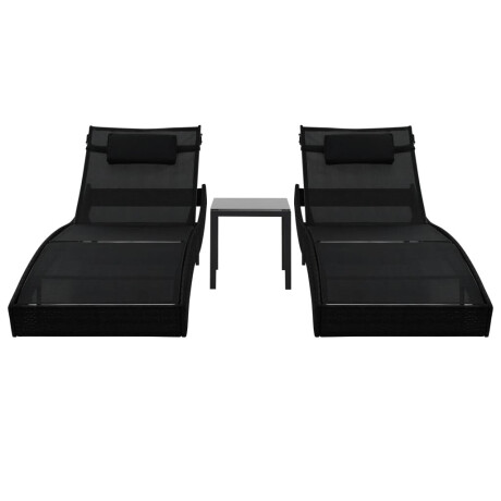 vidaXL Ligbedden 2 st met tafel poly rattan en textileen zwart afbeelding2 - 1