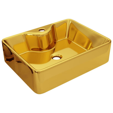 vidaXL Wastafel met kraangat 48x37x13,5 cm keramiek goudkleurig afbeelding2 - 1
