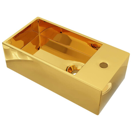 vidaXL Wastafel met overloop 49x25x15 cm keramiek goudkleurig afbeelding2 - 1