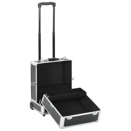 vidaXL Make-up trolley 35x29x45 cm aluminium zwart afbeelding2 - 1