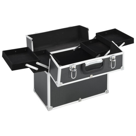 vidaXL Make-up koffer 38x23x34 cm aluminium zwart afbeelding2 - 1