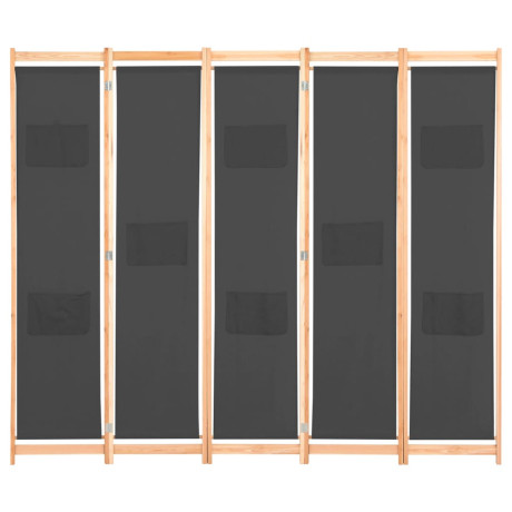 vidaXL Kamerscherm met 5 panelen 200x170x4 cm stof grijs afbeelding2 - 1