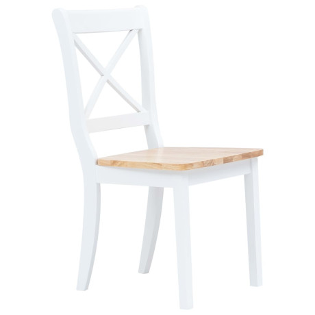 vidaXL Eetkamerstoelen 2 st massief rubberwood naturel en wit afbeelding2 - 1