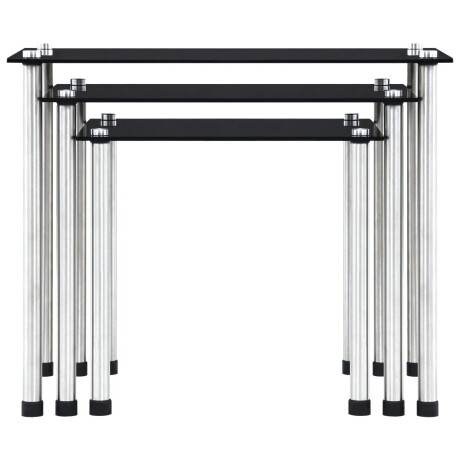 vidaXL 3-delige Tafeltjesset gehard glas zwart afbeelding2 - 1