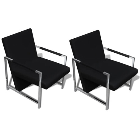 vidaXL Fauteuils 2 st met chroom frame kunstleer zwart afbeelding2 - 1