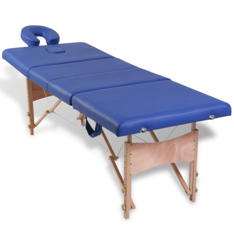 vidaXL Inklapbare massagetafel 4 zones met houten frame (blauw) afbeelding2 - 1