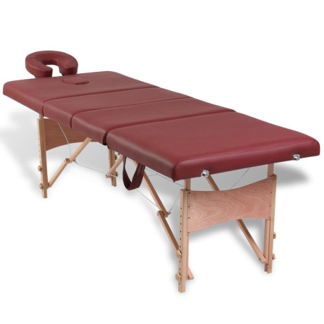 vidaXL Massagetafel inklapbaar met houten frame (vier delen / rood) afbeelding2 - 1