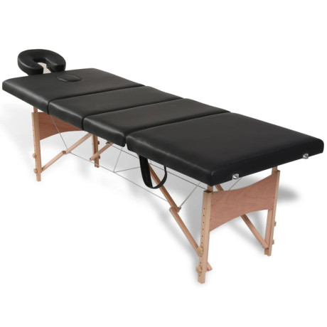 vidaXL Inklapbare massagetafel 4 zones met houten frame (zwart) afbeelding2 - 1