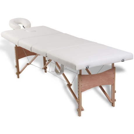 vidaXL Inklapbare massagetafel 4 zones met houten frame (creme) afbeelding2 - 1