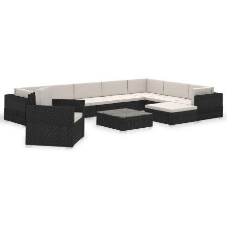 vidaXL 12-delige Loungeset met kussens poly rattan zwart afbeelding2 - 1