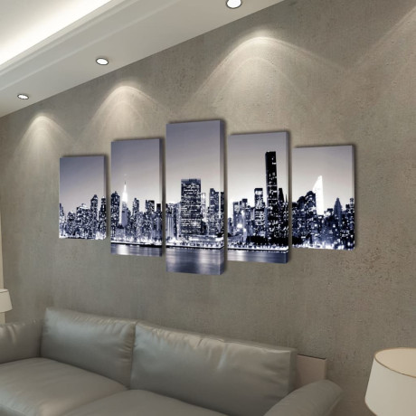 vidaXL Canvas muurdruk set monochroom New York skyline 100 x 50 cm afbeelding2 - 1