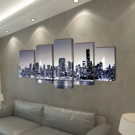 vidaXL Canvas muurdruk set monochroom New York skyline 200 x 100 cm afbeelding2 - 1