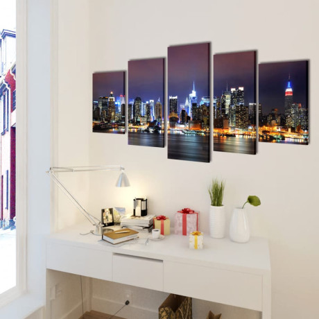 vidaXL Canvas muurdruk set Kleurrijke New York skyline 100 x 50 cm afbeelding2 - 1