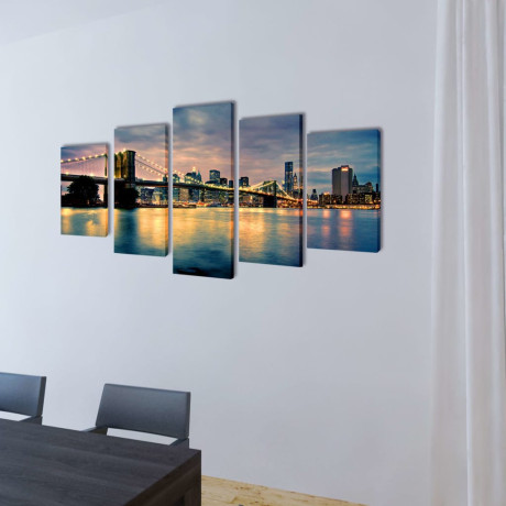 vidaXL Canvas muurdruk set Brooklyn Bridge rivier uitzicht 200 x 100 cm afbeelding2 - 1