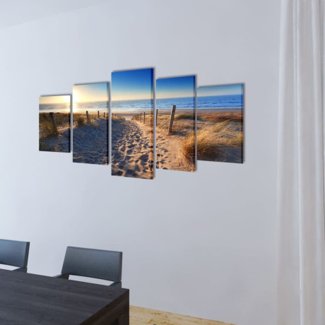 vidaXL Canvas muurdruk set zandstrand 100 x 50 cm afbeelding2 - 1