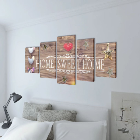 vidaXL Canvas Wall Print Set Home Sweet Home Design 200 x 100 cm afbeelding2 - 1