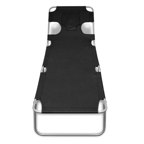 vidaXL Ligbed inklapbaar met hoofdkussen gepoedercoat staal zwart afbeelding2 - 1