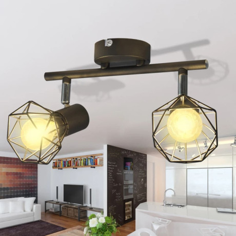 vidaXL Plafondlamp met 2 LED's industriële stijl zwart afbeelding2 - 1