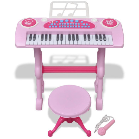 vidaXL Speelgoedkeyboard met krukje/microfoon en 37 toetsen roze afbeelding2 - 1