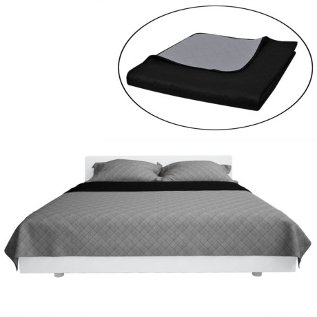 vidaXL Bedsprei gewatteerd dubbelzijdig 170x210 cm zwart/grijs afbeelding2 - 1